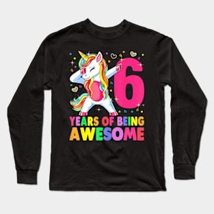 6 Years Old Unicorn Dabbing 6Th Birthday Girl Unicorn Party Long Sleeve T-Shirt